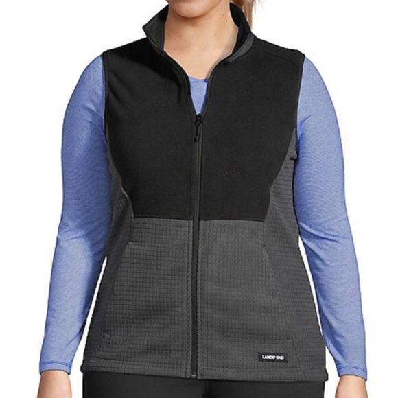 Lands' End plus size 14-16 grid fleece full zip vest 2 pockets casual wear pink - Picture 13 of 13